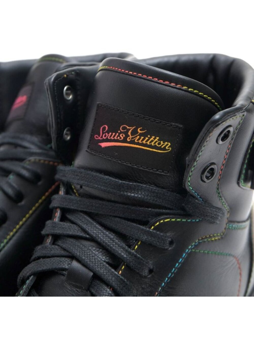 Louis Vuitton Shoes Sneakers High Cut Men Leather Black Rivoli - Picture 6 of 8